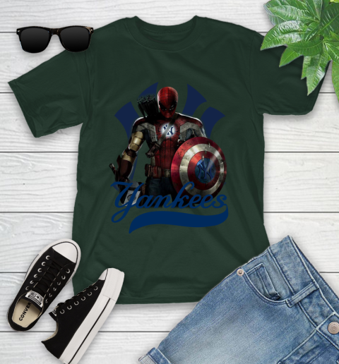 MLB Captain America Thor Spider Man Hawkeye Avengers Endgame Baseball New York Yankees Youth T-Shirt 5