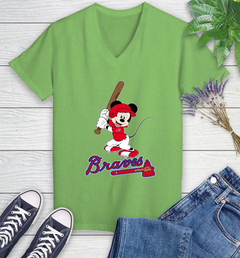 MLB Baseball Atlanta Braves Cheerful Mickey Mouse Shirt Women's V-Neck T-Shirt 10 MLB Baseball Atlanta Braves Cheerful Mickey Mouse Shirt Women's V-Neck T-Shirt - Image 10