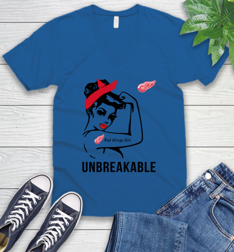 NHL Detroit Red Wings Girl Unbreakable Hockey Sports V-Neck T-Shirt 3