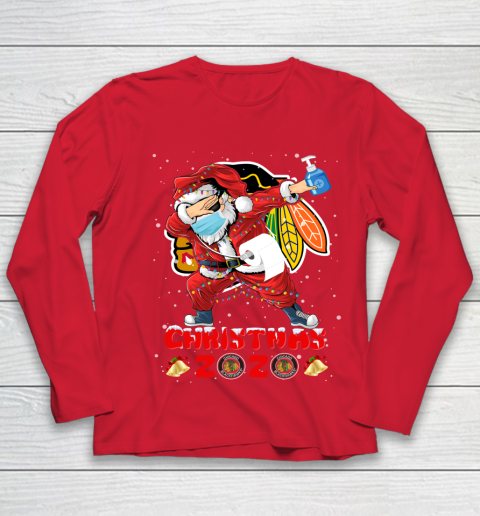 Chicago Blackhawks Funny Santa Claus Dabbing Christmas 2020 NHL Youth Long Sleeve 8