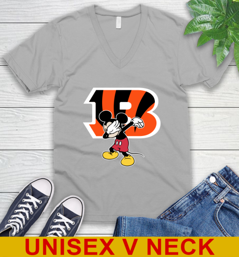 Cincinnati Bengals NFL Football Dabbing Mickey Disney Sports V-Neck T-Shirt 4