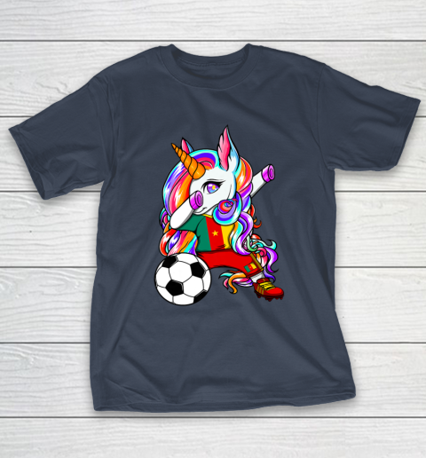 Dabbing Unicorn Cameroon Soccer Fans Jersey Flag Football T-Shirt 4