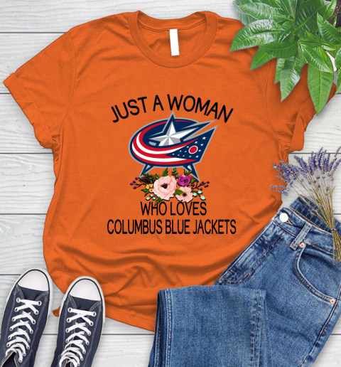 NHL Just A Woman Who Loves Columbus Blue Jackets Hockey Sports Women's T-Shirt 2