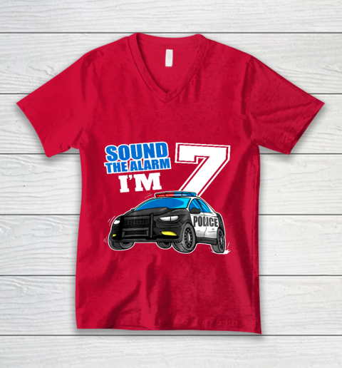 Kids Police Car 7th Birthday Shirt Boy 7 Cop Policeman Officer 7 Year Old V-Neck T-Shirt 6