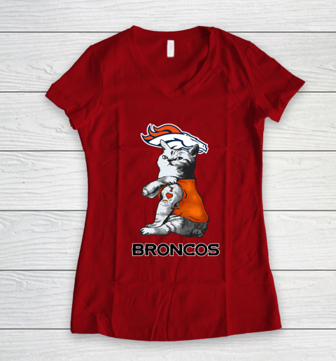 NFL Football My Cat Loves Denver Broncos Women's V-Neck T-Shirt 8