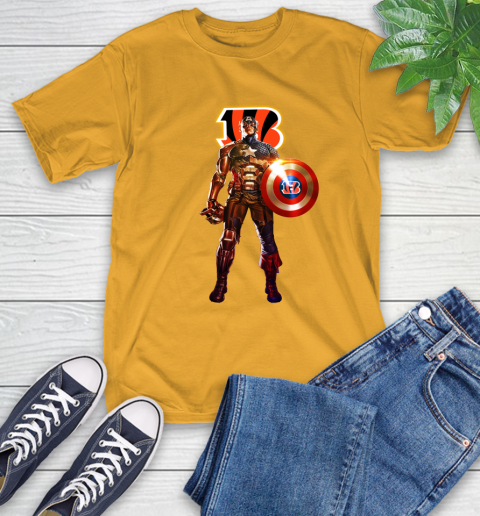NFL Captain America Marvel Avengers Endgame Football Sports Cincinnati Bengals T-Shirt 3
