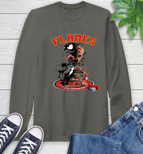 NHL Calgary Flames Hockey Venom Groot Guardians Of The Galaxy Long Sleeve T-Shirt 8