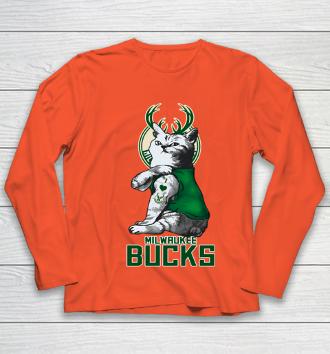 NBA Basketball My Cat Loves Milwaukee Bucks Youth Long Sleeve 3