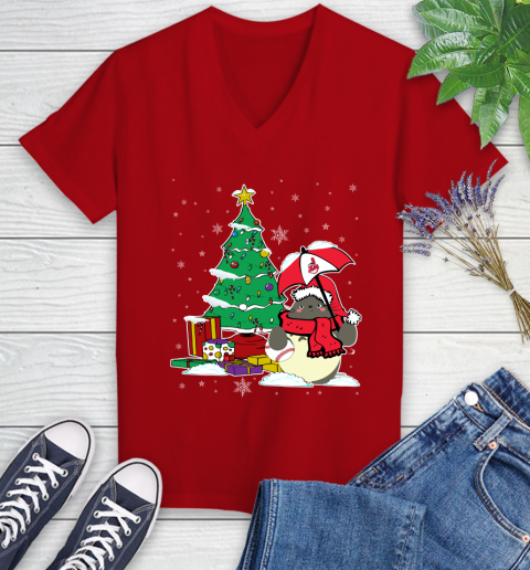 Cleveland Indians MLB Baseball Cute Tonari No Totoro Christmas Sports Women's V-Neck T-Shirt 11