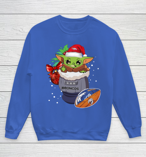 Denver Broncos Christmas Baby Yoda Star Wars Funny Happy NFL Youth Sweatshirt 8