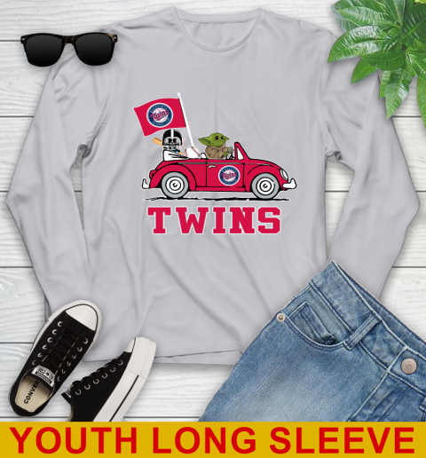 MLB Baseball Minnesota Twins Darth Vader Baby Yoda Driving Star Wars Shirt Youth Long Sleeve 6