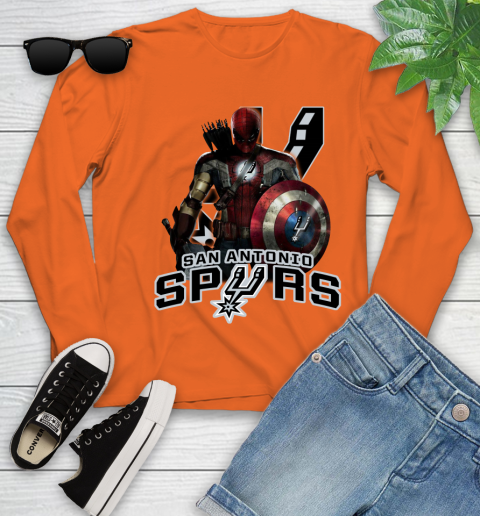San Antonio Spurs NBA Basketball Captain America Thor Spider Man Hawkeye Avengers Youth Long Sleeve 4