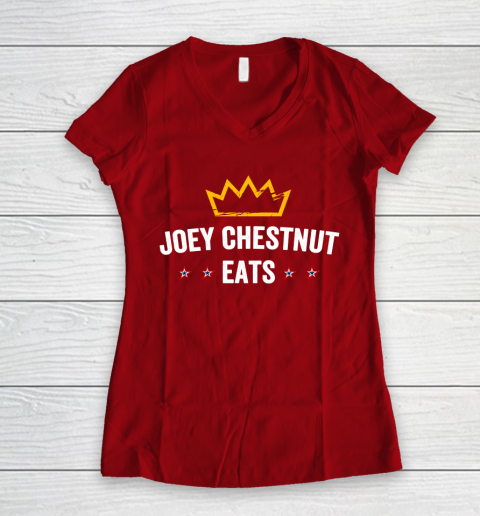 Joey Chestnut Eats Women's V-Neck T-Shirt 8