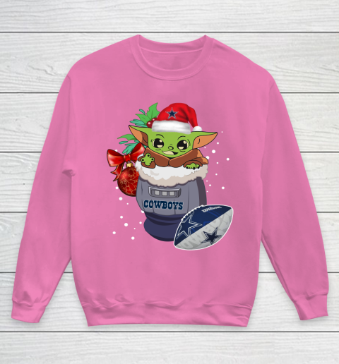 Dallas Cowboys Christmas Baby Yoda Star Wars Funny Happy NFL Youth Sweatshirt 7
