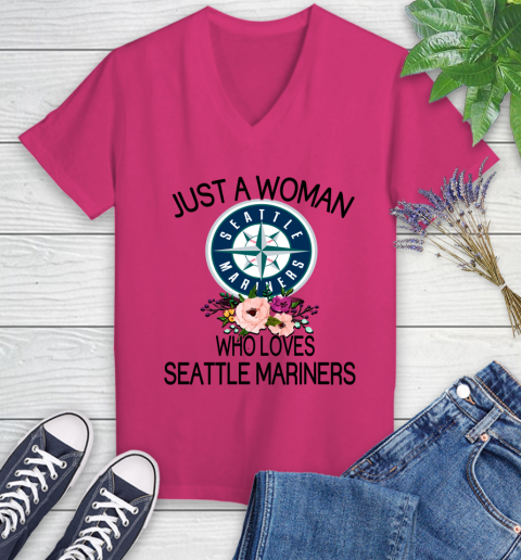 MLB Just A Woman Who Loves Seattle Mariners Baseball Sports Women's V-Neck T-Shirt 5