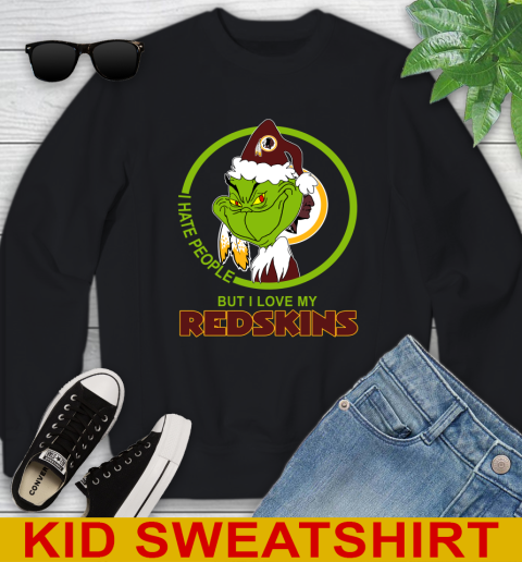 Washington Redskins NFL Christmas Grinch I Hate People But I Love My Favorite Football Team Youth Sweatshirt 2