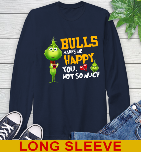 NBA Chicago Bulls Makes Me Happy You Not So Much Grinch Basketball Sports Long Sleeve T-Shirt 3