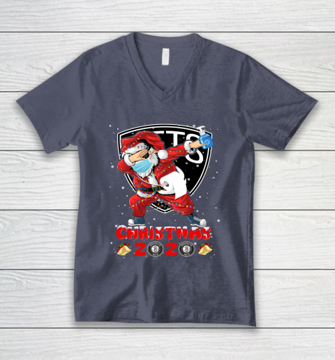 Brooklyn Nets Funny Santa Claus Dabbing Christmas 2020 NBA V-Neck T-Shirt 7