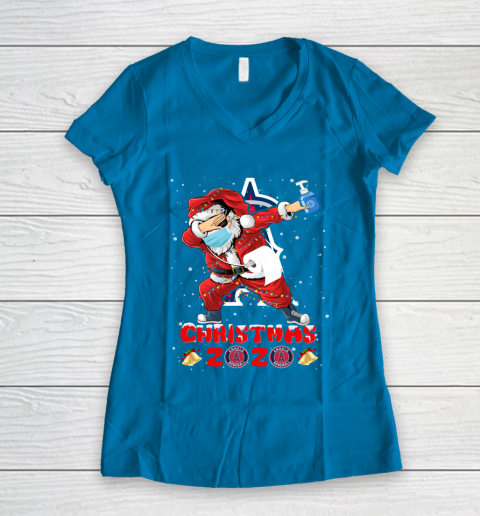 Los Angeles Angels Funny Santa Claus Dabbing Christmas 2020 MLB Women's V-Neck T-Shirt 5