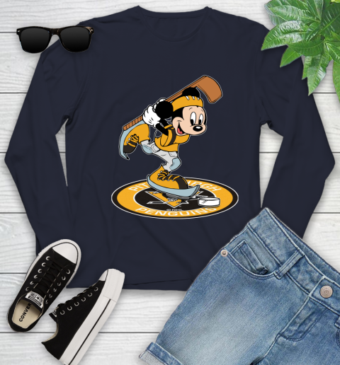 NHL Hockey Pittsburgh Penguins Cheerful Mickey Disney Shirt Youth Long Sleeve 3