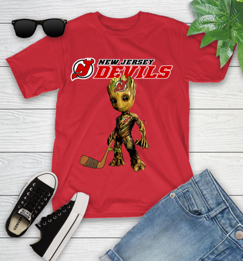 New Jersey Devils NHL Hockey Groot Marvel Guardians Of The Galaxy Youth T-Shirt 10