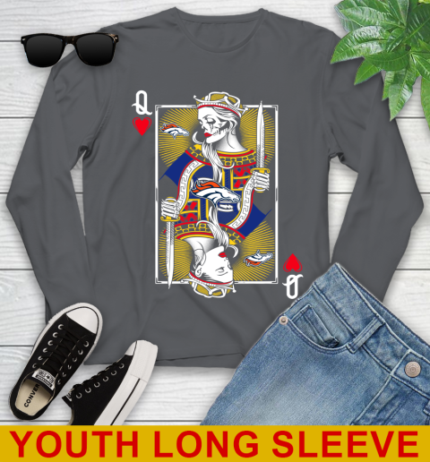 NFL Football Denver Broncos The Queen Of Hearts Card Shirt Youth Long Sleeve 9