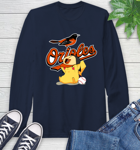 MLB Pikachu Baseball Sports Baltimore Orioles Long Sleeve T-Shirt 4