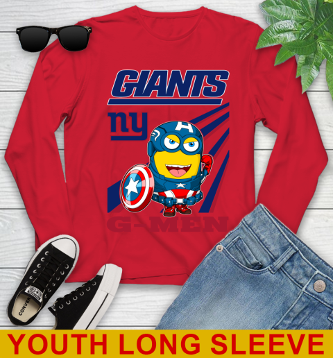 NFL Football New York Giants Captain America Marvel Avengers Minion Shirt Youth Long Sleeve 11