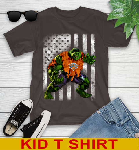 New York Knicks Hulk Marvel Avengers NBA Basketball American Flag Youth T-Shirt 6