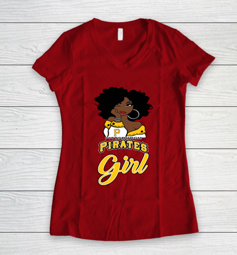 Pittsburgh Piratess Girl MLB Women's V-Neck T-Shirt 10