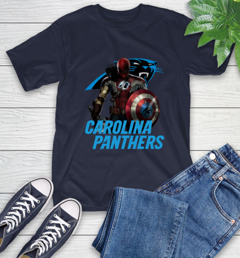 NFL Captain America Thor Spider Man Hawkeye Avengers Endgame Football Carolina Panthers T-Shirt 4