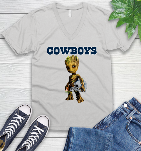 Dallas Cowboys NFL Football Groot Marvel Guardians Of The Galaxy V-Neck T-Shirt