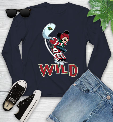 NHL Hockey Minnesota Wild Cheerful Mickey Mouse Shirt Youth Long Sleeve 3