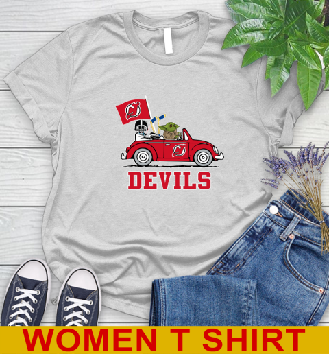NHL Hockey New Jersey Devils Darth Vader Baby Yoda Driving Star Wars Shirt Women's T-Shirt