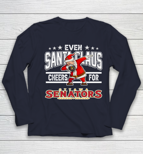 Ottawa Senators Even Santa Claus Cheers For Christmas NHL Youth Long Sleeve 2