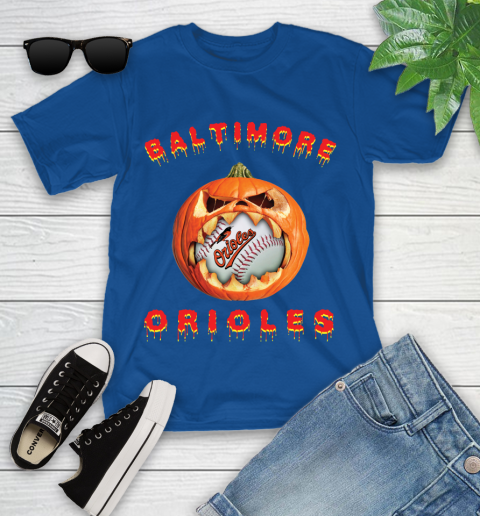 MLB Baltimore Orioles Halloween Pumpkin Baseball Sports Youth T-Shirt 9
