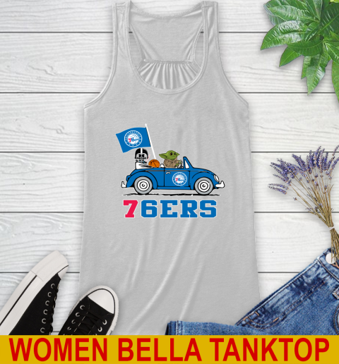 NBA Basketball Philadelphia 76ers Darth Vader Baby Yoda Driving Star Wars Shirt Racerback Tank