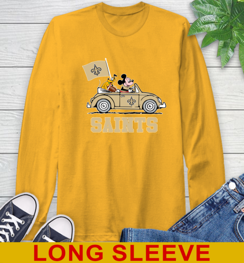 NFL Football New Orleans Saints Pluto Mickey Driving Disney Shirt Long Sleeve T-Shirt 3