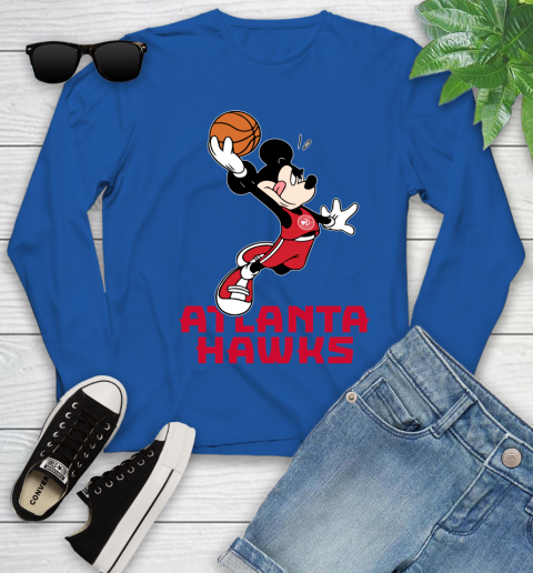NBA Basketball Atlanta Hawks Cheerful Mickey Mouse Shirt Youth Long Sleeve 10