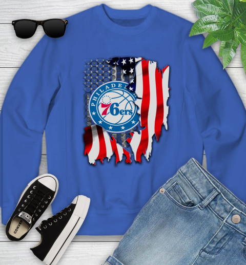 Philadelphia 76ers NBA Basketball American Flag Youth Sweatshirt 7