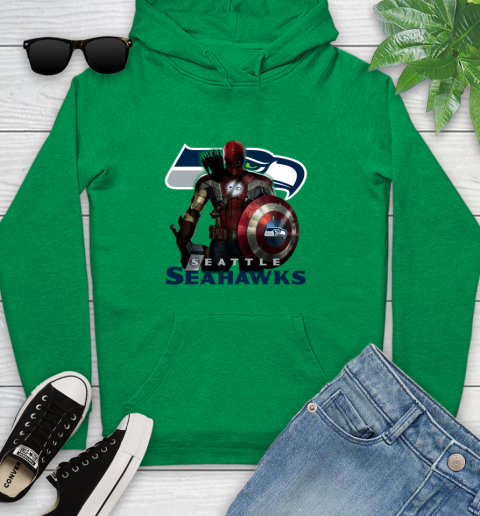 NFL Captain America Thor Spider Man Hawkeye Avengers Endgame Football Seattle Seahawks Youth Hoodie 7