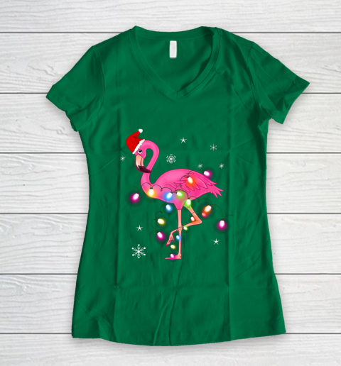 Pink Flamingo Christmas Women's V-Neck T-Shirt 3
