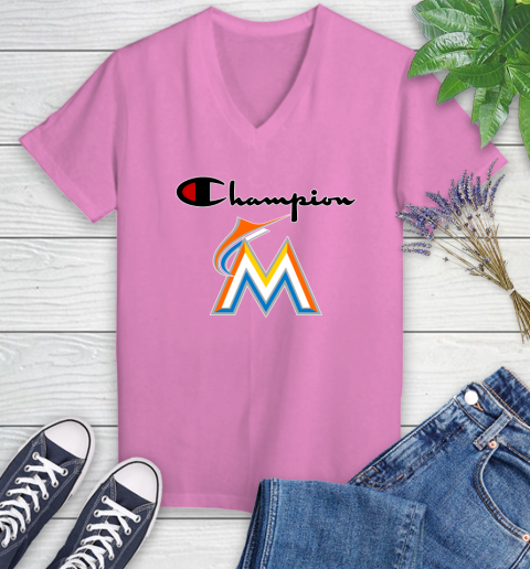 MLB Baseball Miami Marlins Champion Shirt Women's V-Neck T-Shirt 10