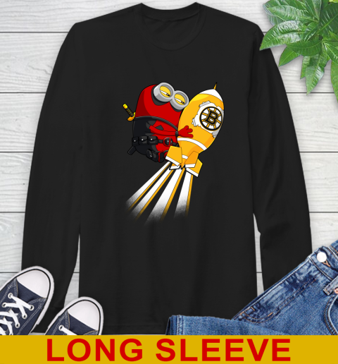 NHL Hockey Boston Bruins Deadpool Minion Marvel Shirt Long Sleeve T-Shirt