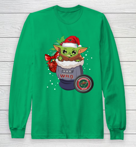 Minnesota Wild Christmas Baby Yoda Star Wars Funny Happy NHL Long Sleeve T-Shirt 7