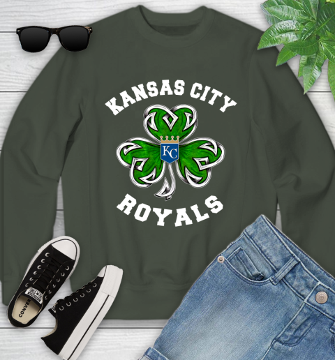 MLB Kansas City Royals Three Leaf Clover St Patrick's Day Baseball Sports Youth Sweatshirt 9