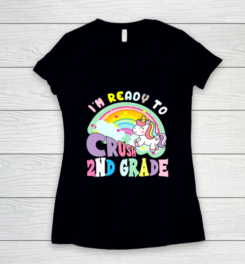 Back to school shirt ready to crush 2nd grade unicorn Women's V-Neck T-Shirt