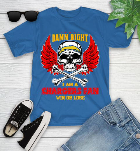 NFL Damn Right I Am A Los Angeles Chargers Win Or Lose Skull Football Sports Youth T-Shirt 12