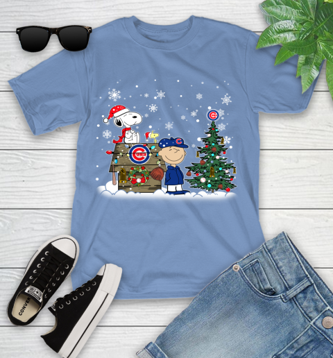 MLB Chicago Cubs Snoopy Charlie Brown Christmas Baseball Commissioner's Trophy Youth T-Shirt 15