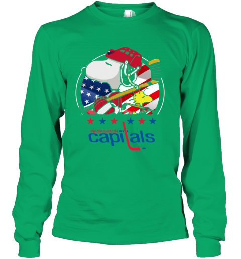 pbwk washington capitals snoopy and woodstock nhl youth long sleeve 50 front irish green